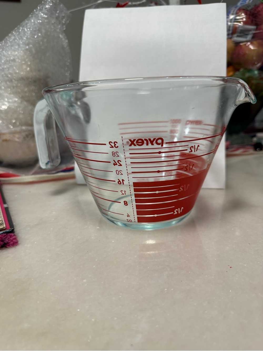 Pyrex Clear Glass Measuring Cup with Red Graduations